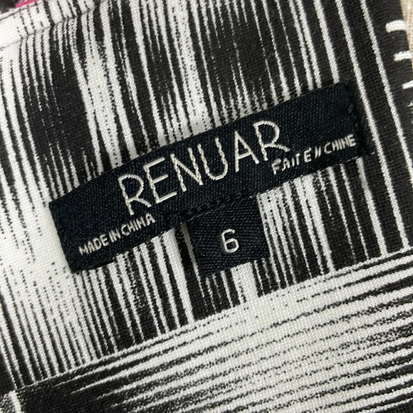 Renuar Sleeveless Midi Sheath Dress Size 6 Black Geometric Print Hot Pink Trim - Picture 7 of 11